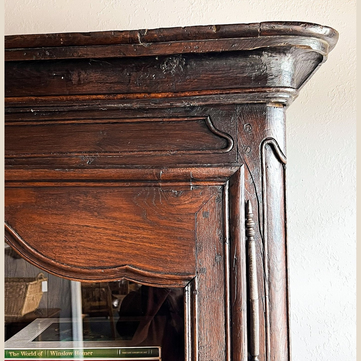 Antique French Provincial Solid Oak Glass Door Armoire