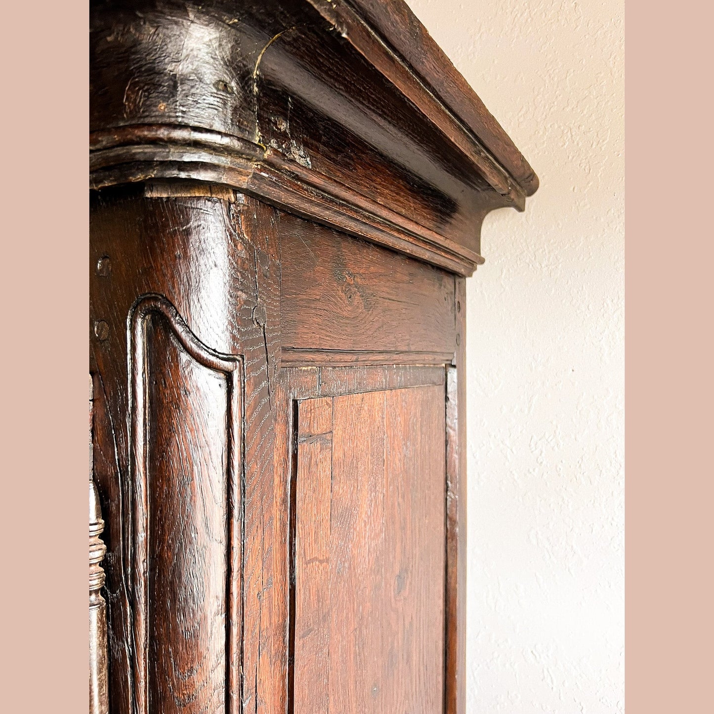 Antique French Provincial Solid Oak Glass Door Armoire