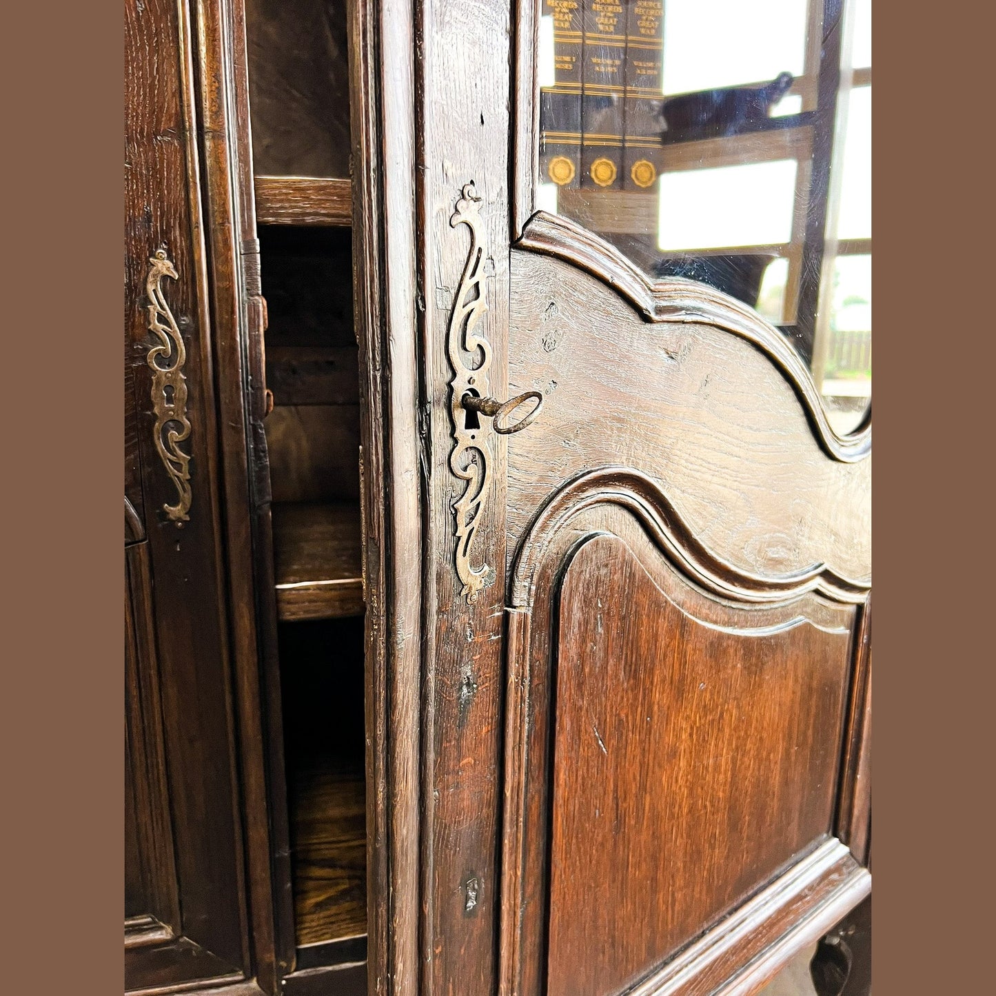 Antique French Provincial Solid Oak Glass Door Armoire