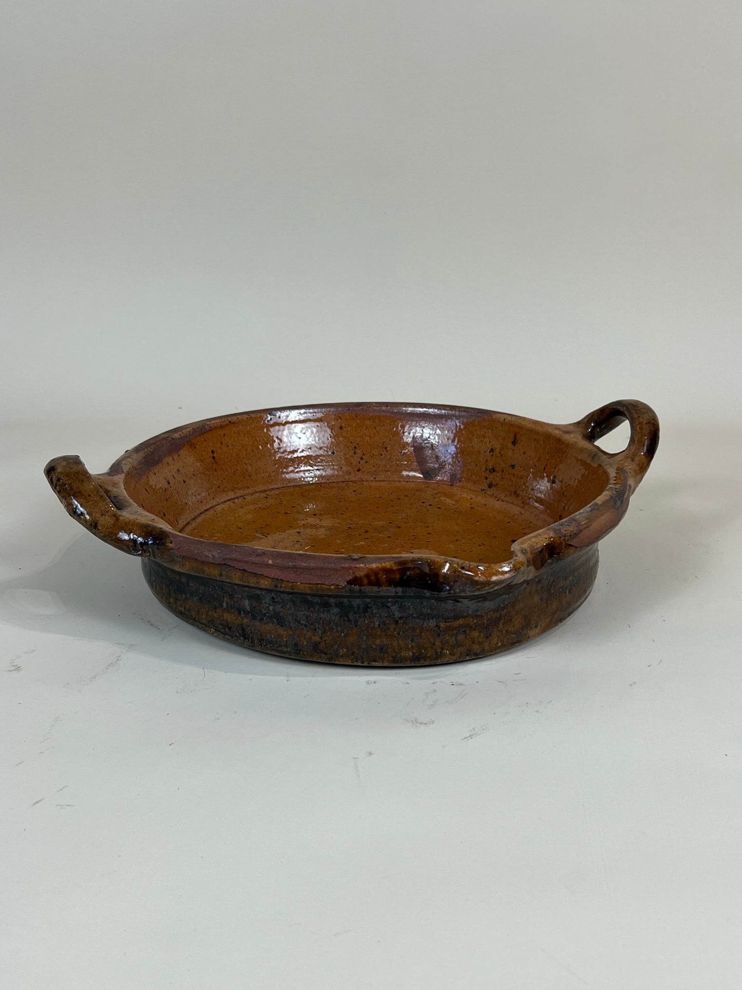 Antique French Terracotta Creamer Bowl with Handles