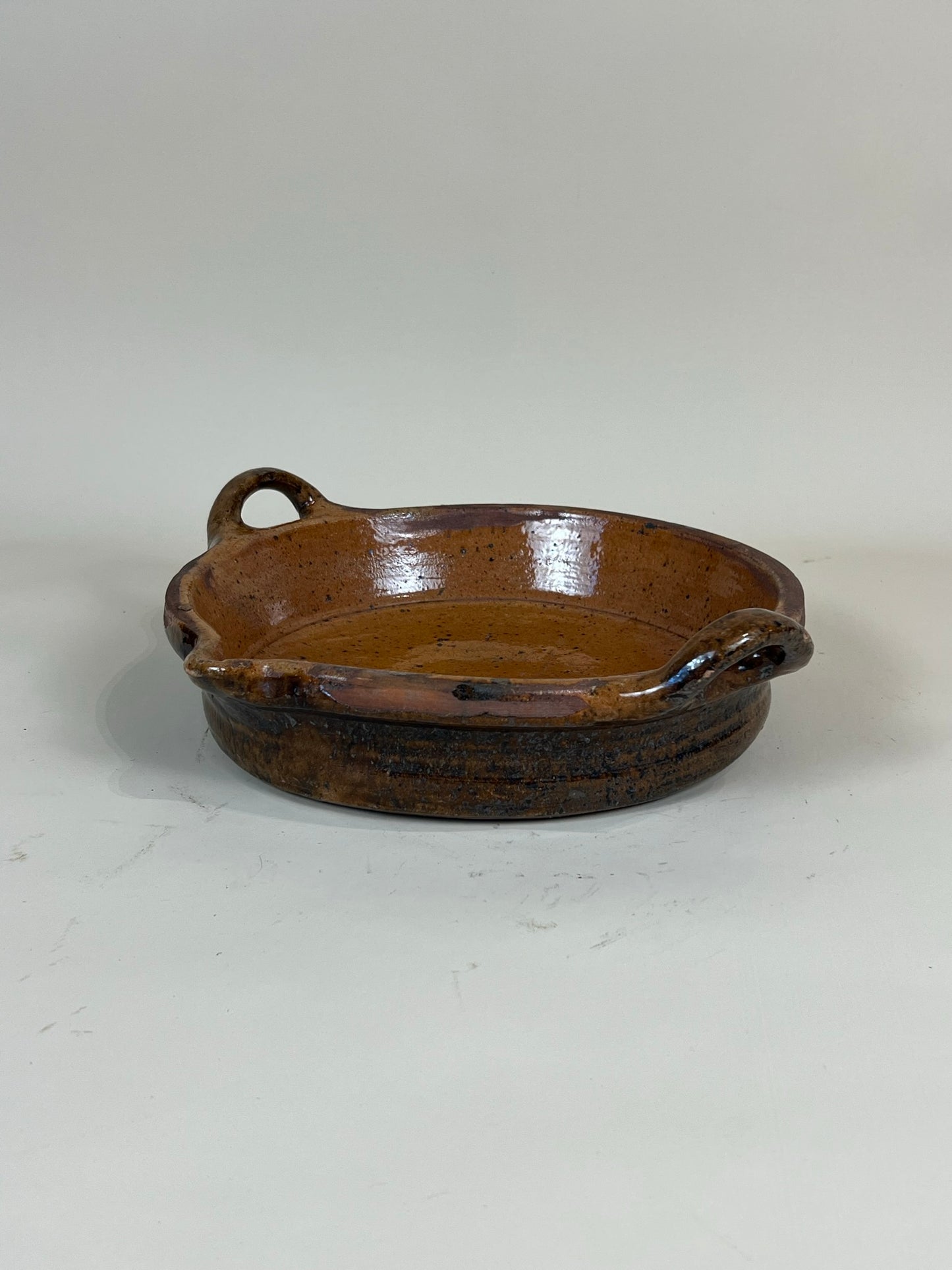 Antique French Terracotta Creamer Bowl with Handles