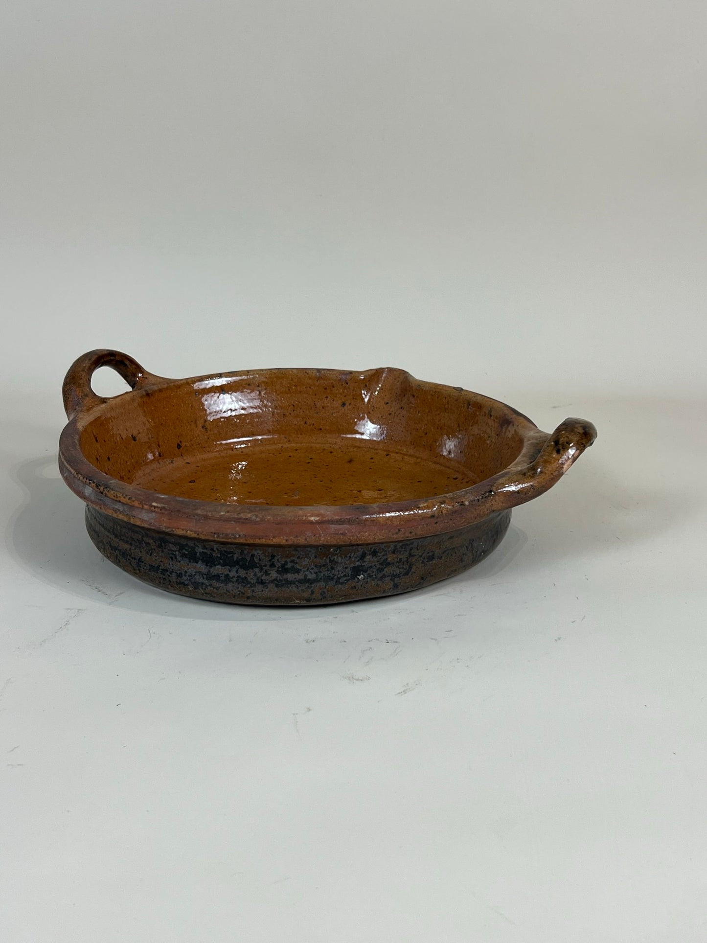 Antique French Terracotta Creamer Bowl with Handles