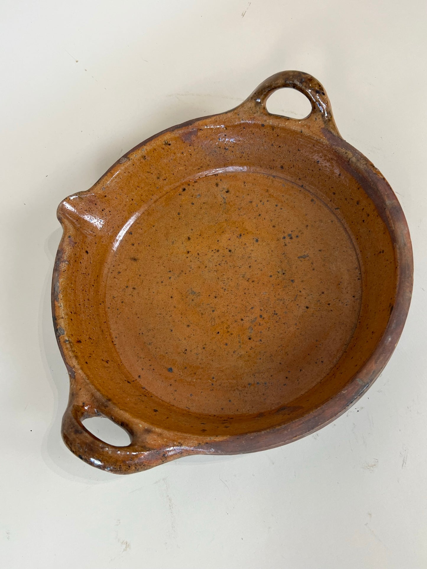 Antique French Terracotta Creamer Bowl with Handles