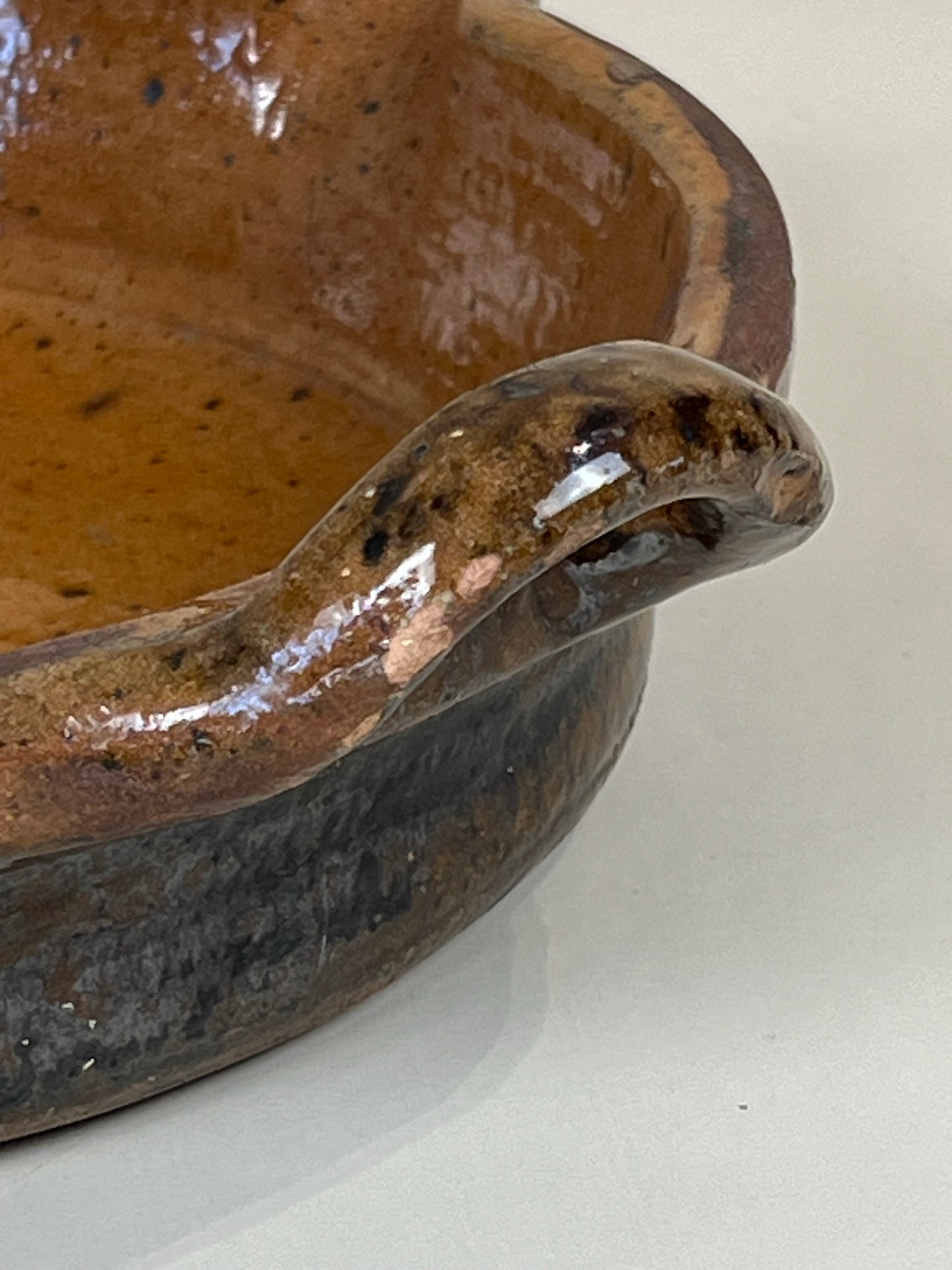 Antique French Terracotta Creamer Bowl with Handles