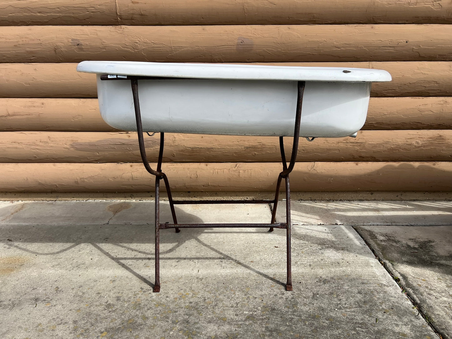 Vintage Hungarian Enamel Baby Bath on Iron Stand –#102
