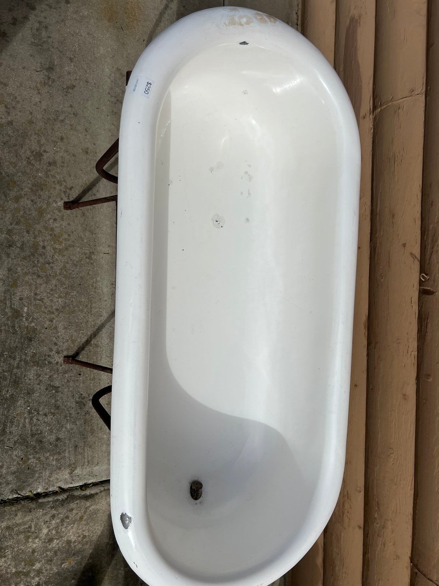 Vintage Hungarian Enamel Baby Bath on Iron Stand –#102