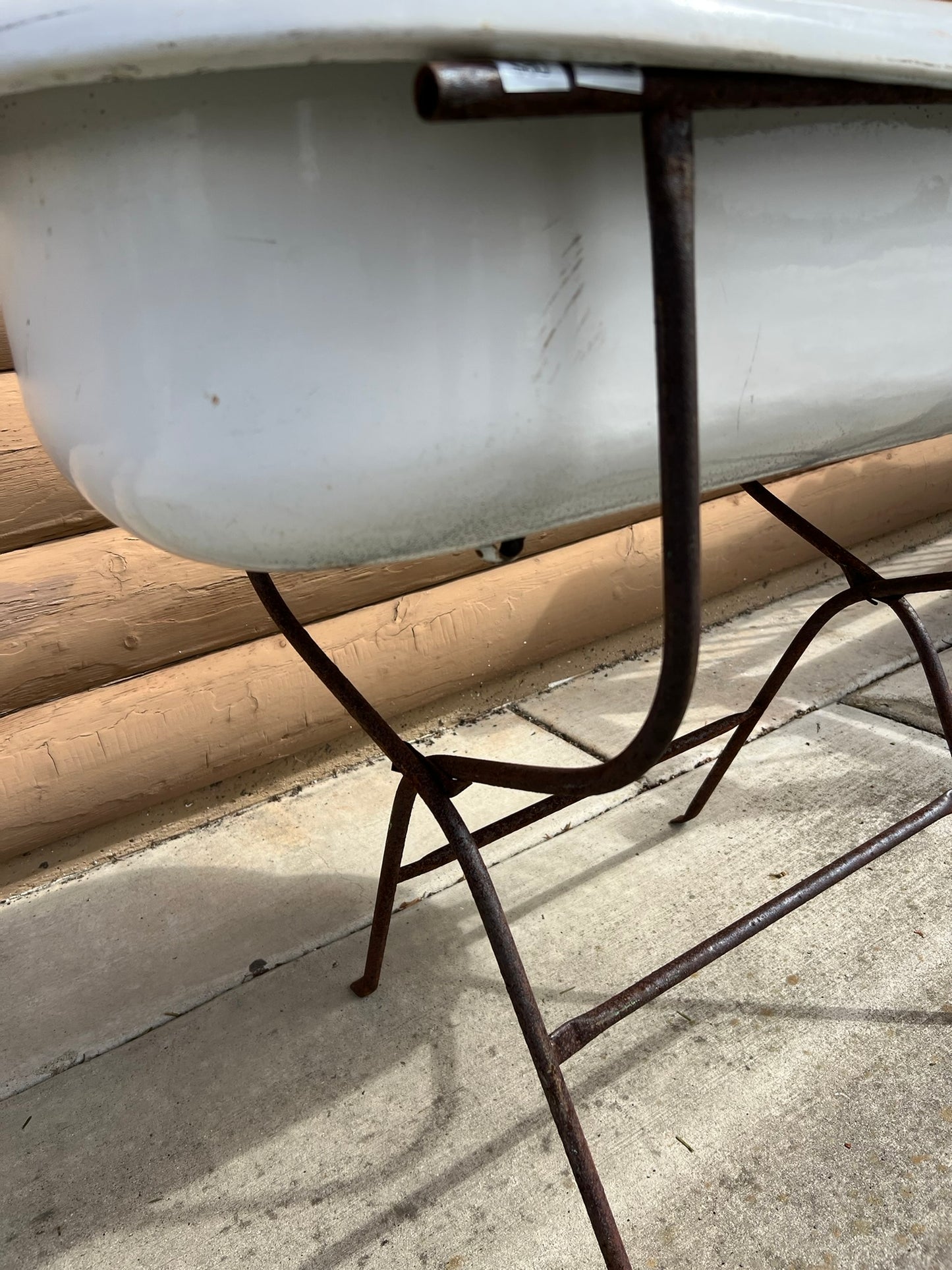 Vintage Hungarian Enamel Baby Bath on Iron Stand –#102