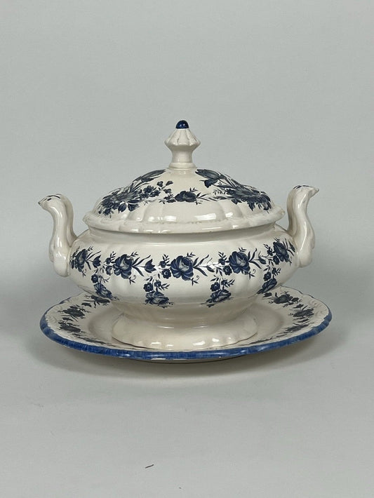 Tureen - Vintage European Dark Blue & White
