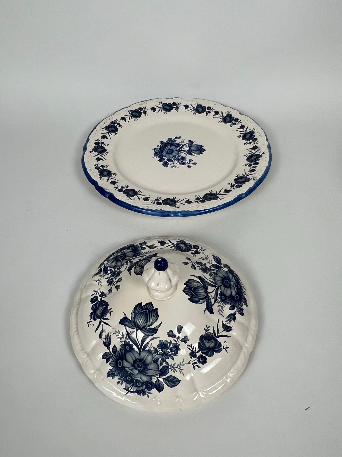 Tureen - Vintage European Dark Blue & White