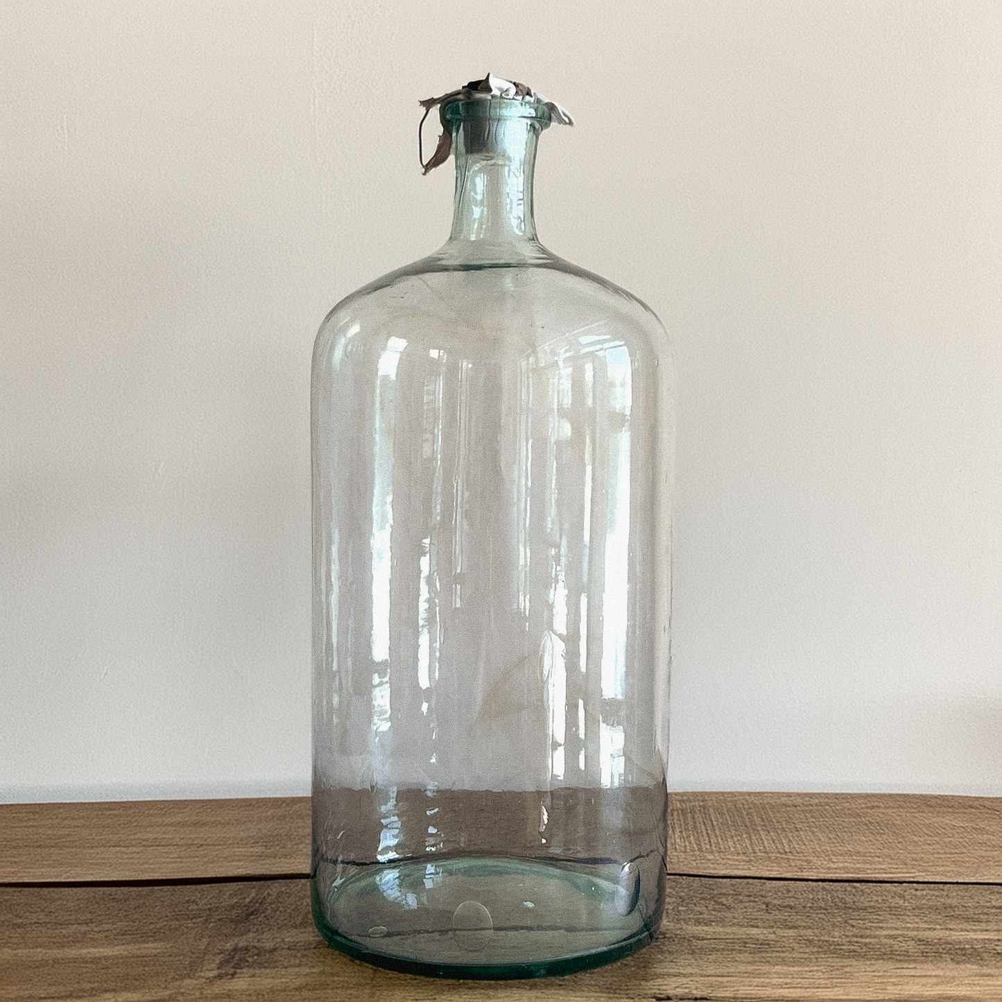 Clear Apothecial Tall Clear Vintage Large Italian Glass Oil Bottle | Handblown Apothecary Vessel | Rustic Farmhouse Decor | Wabi-Sabi Glass Jar | Antique Display Bottle