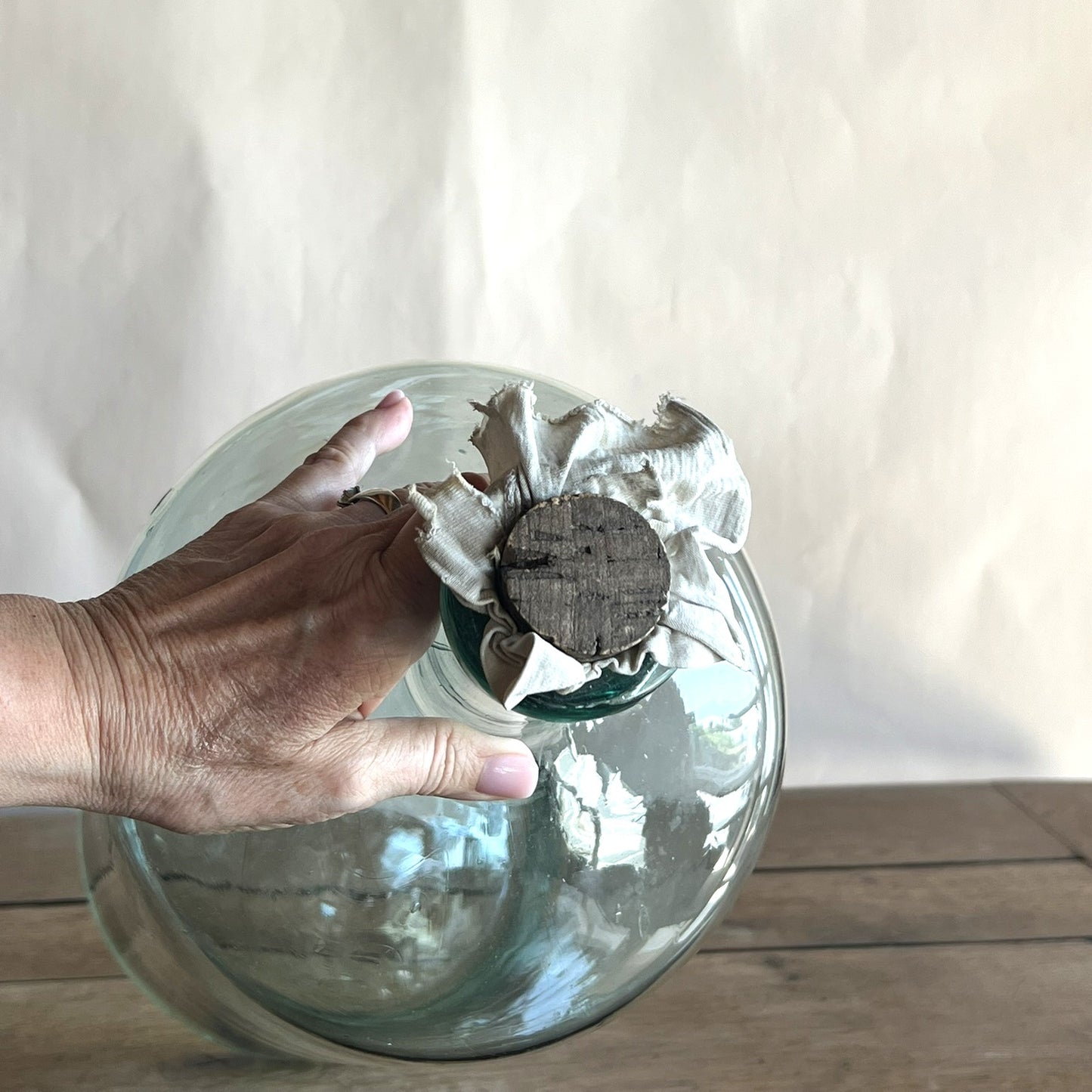 Clear Apothecial Tall Clear Vintage Large Italian Glass Oil Bottle | Handblown Apothecary Vessel | Rustic Farmhouse Decor | Wabi-Sabi Glass Jar | Antique Display Bottle