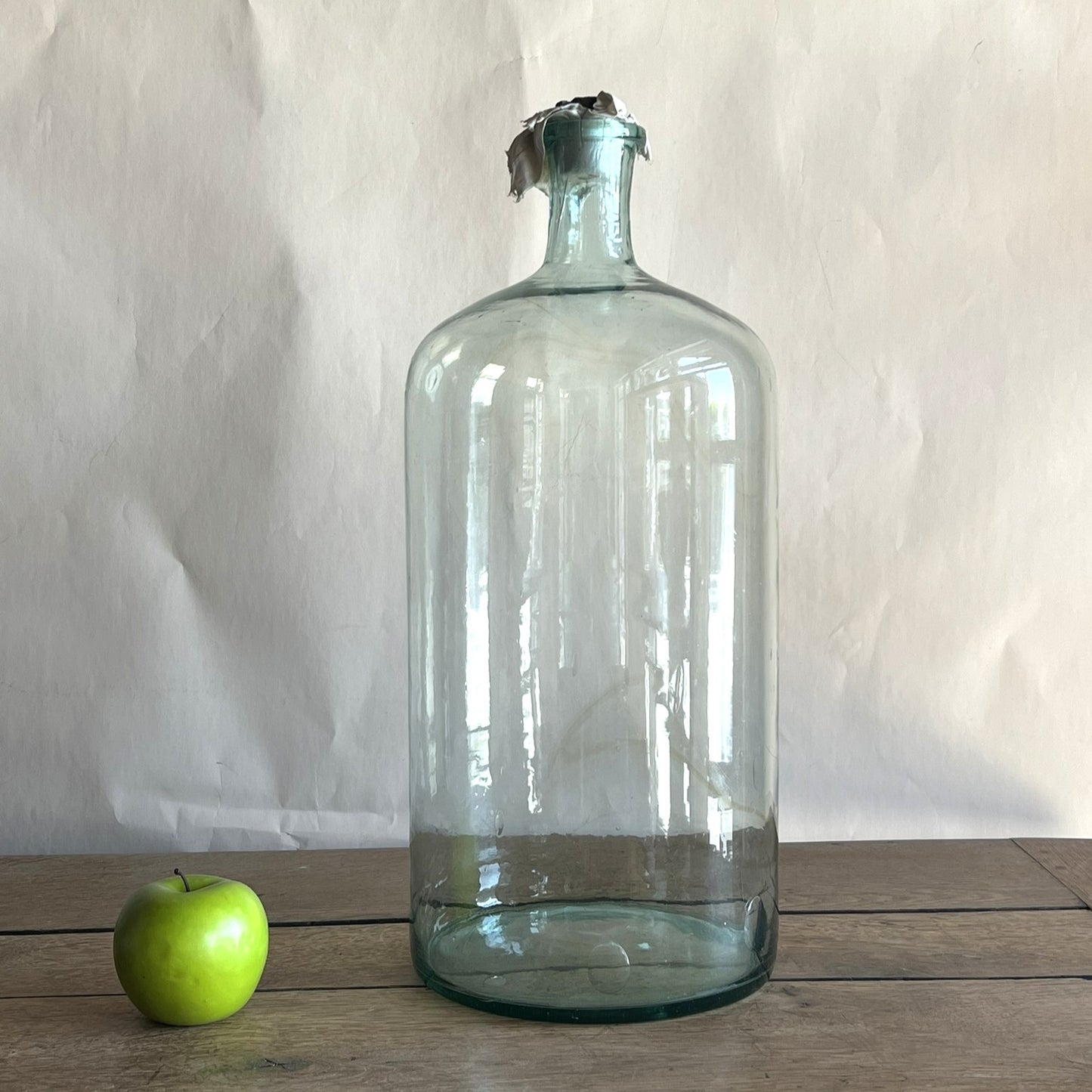 Clear Apothecial Tall Clear Vintage Large Italian Glass Oil Bottle | Handblown Apothecary Vessel | Rustic Farmhouse Decor | Wabi-Sabi Glass Jar | Antique Display Bottle