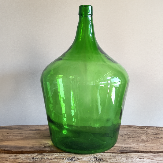 Vintage Large Eastern European Demijohn | Bright Green Handblown Glass Jug | Rustic Wine Bottle | Wabi-Sabi Decor | Statement Glass Vessel