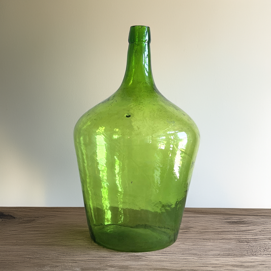 Vintage Large Eastern European Demijohn | Bright Green Handblown Glass Jug | Rustic Wine Bottle | Wabi-Sabi Decor | Statement Glass Vessel
