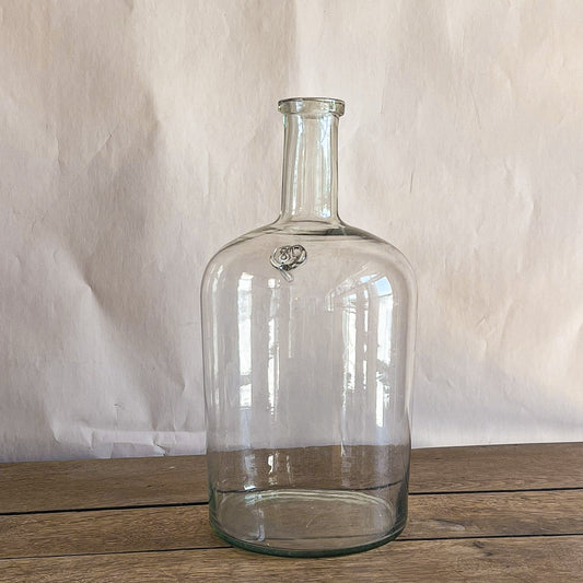 Vintage Medium Clear Glass Oil Bottle | Eastern European 8L Handblown Bottle | Embossed Stamp | Rustic Decor | Vintage Glass Vessel