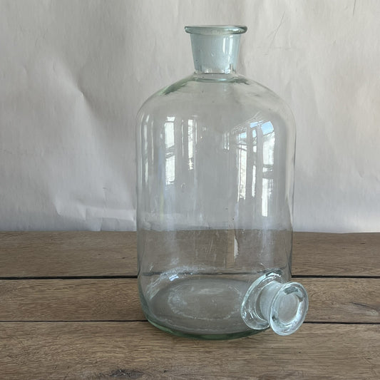 Vintage Medium Clear Glass Oil Bottle | Eastern European Handblown Bottle | Rustic Decor | Vintage Glass Vessel