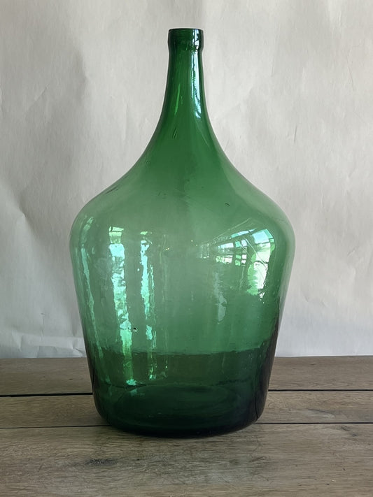 Vintage Eastern European Demijohn | Large Green Handblown Glass Jug | Rustic Wine Bottle | Wabi-Sabi Decor | Statement Glass Vessel #515-02