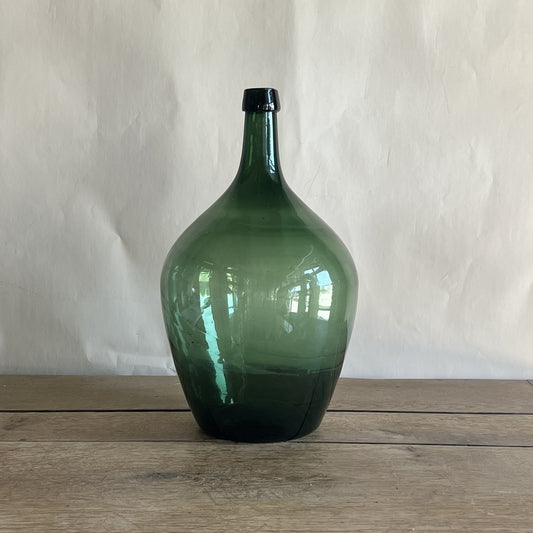 Vintage Eastern European Demijohn | Medium Green Handblown Glass Jug | Rustic Wine Bottle | Wabi-Sabi Decor | Statement Glass Vessel #515-03