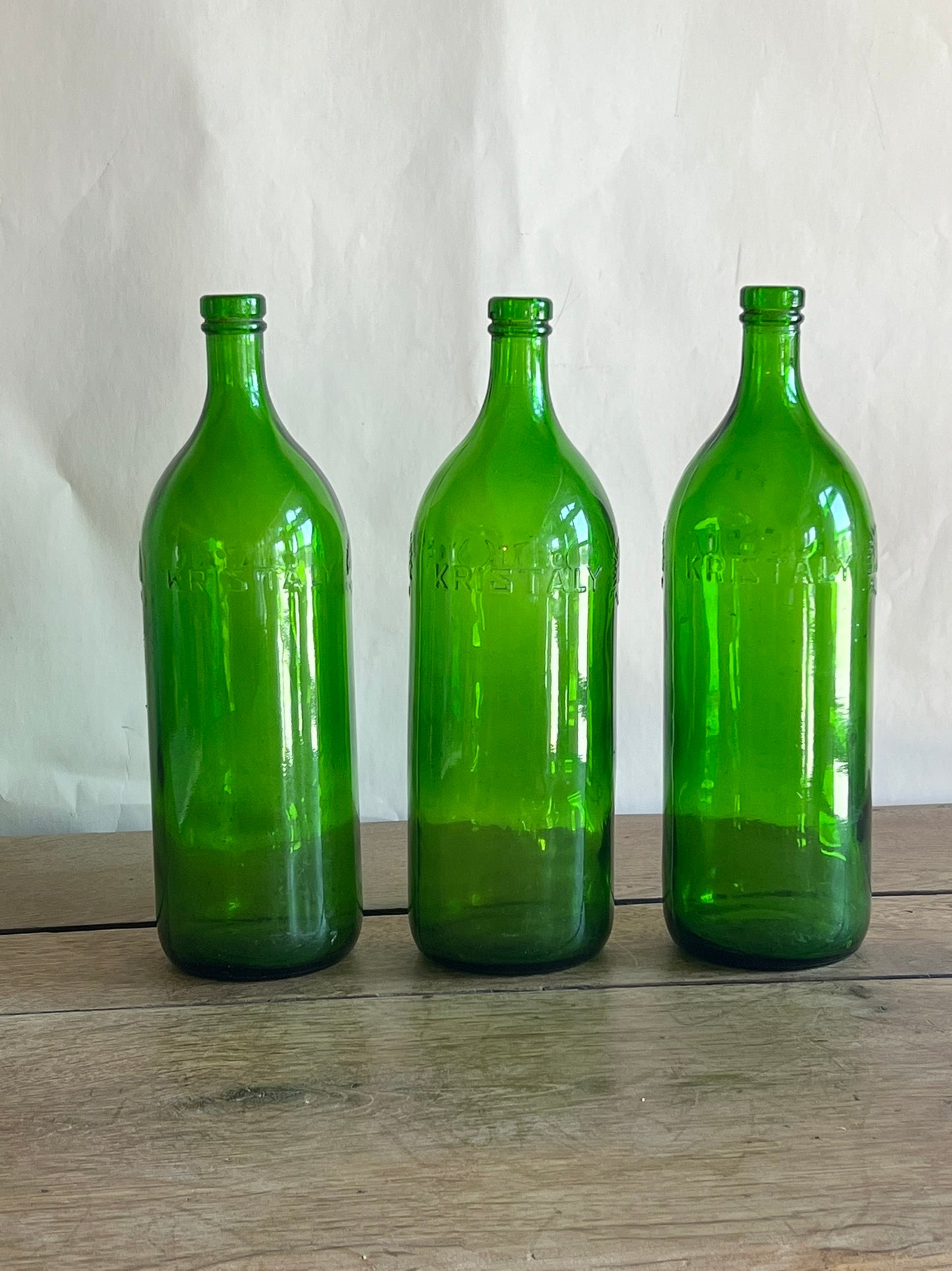3 Vintage Hungarian Green Soda Bottles