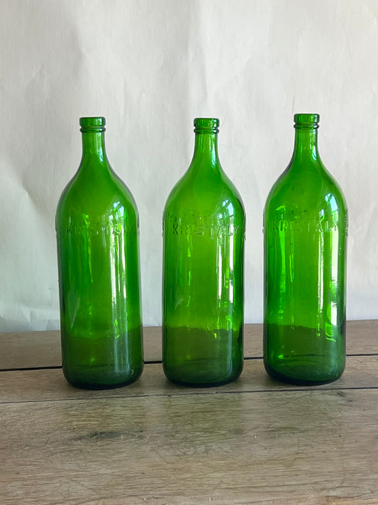 3 Vintage Hungarian Green Soda Bottles