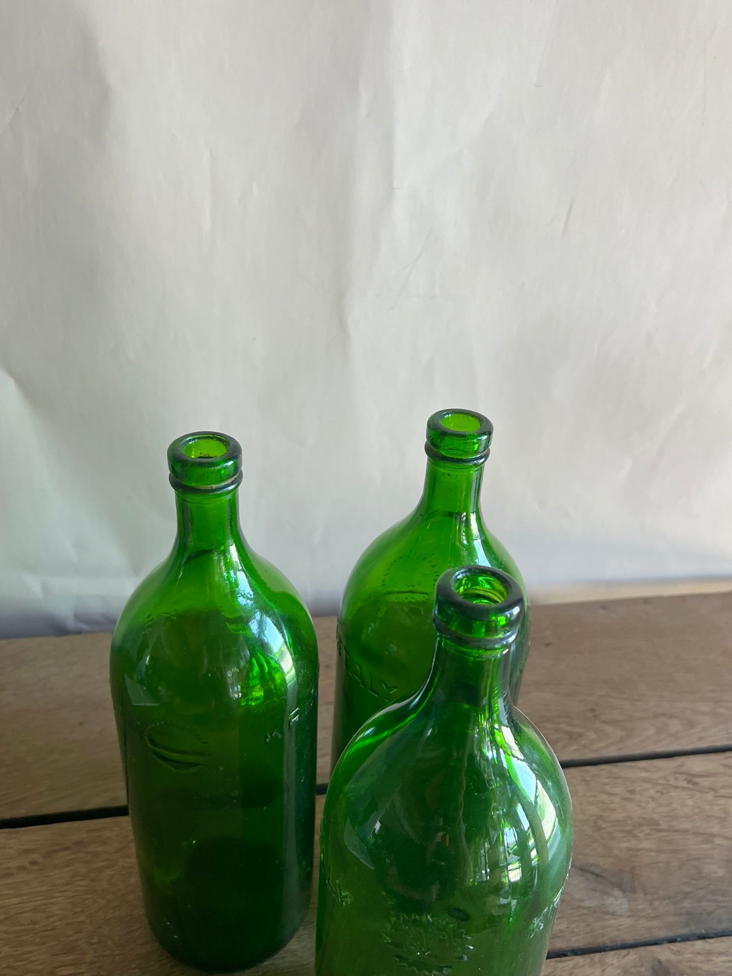 3 Vintage Hungarian Green Soda Bottles
