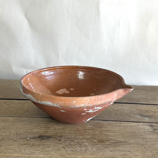 Antique French Terracotta Cream Separating Bowl – Rustic Farmhouse Pottery Centerpiece #13