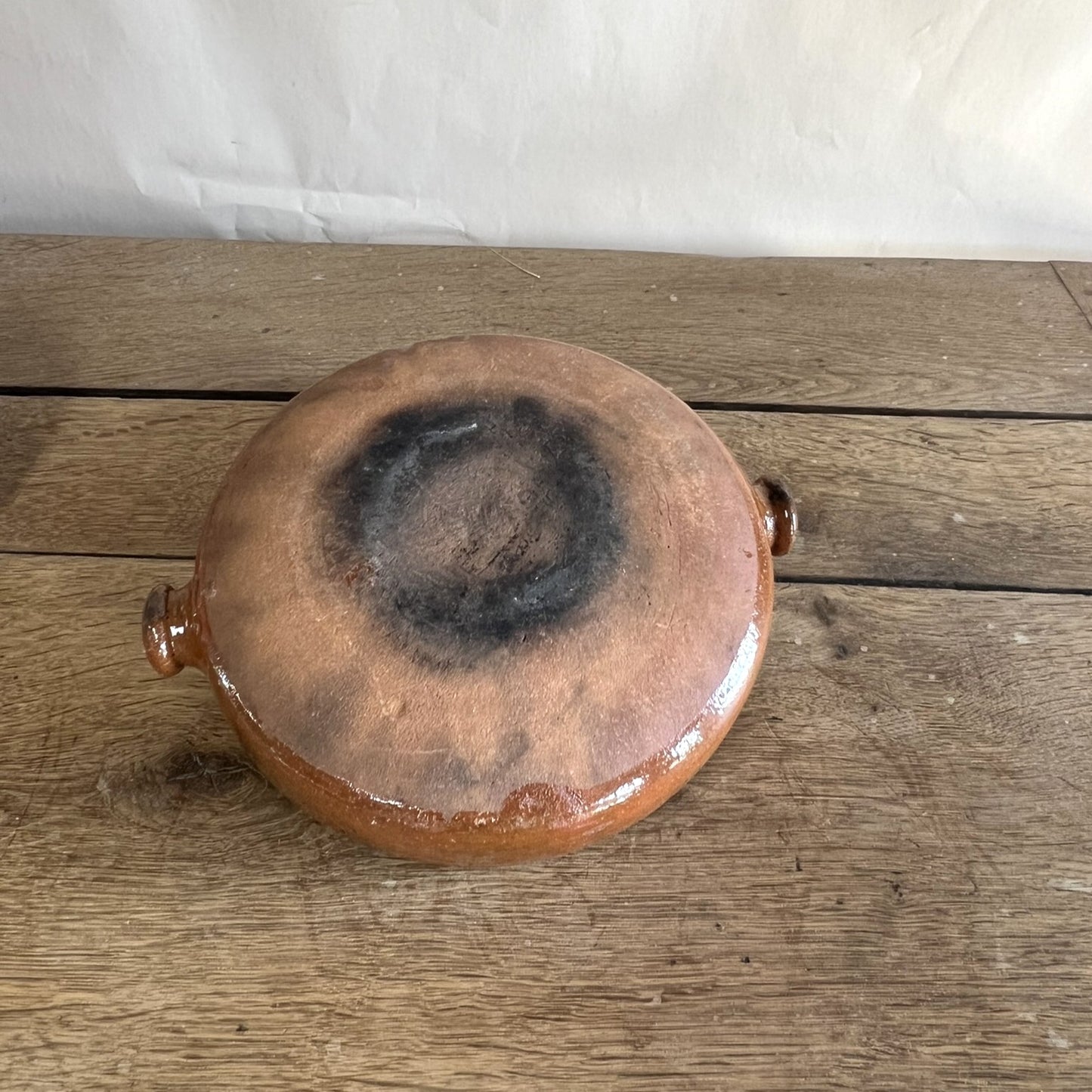 Antique French Terracotta Bowl with Lid – Rustic Farmhouse Kitchen Décor #04
