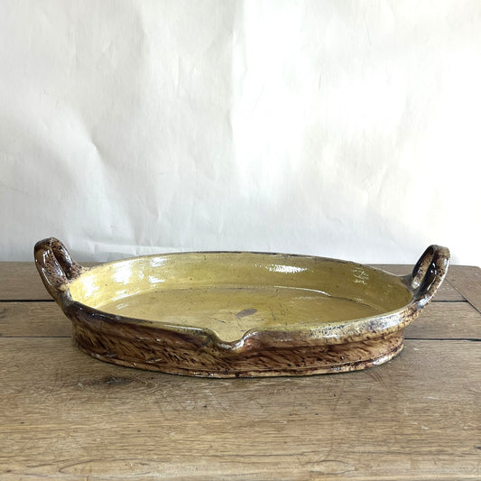 Antique French Mustard Glazed Terracotta Baking Dish – Extra Large Rustic Farmhouse Cookware #12