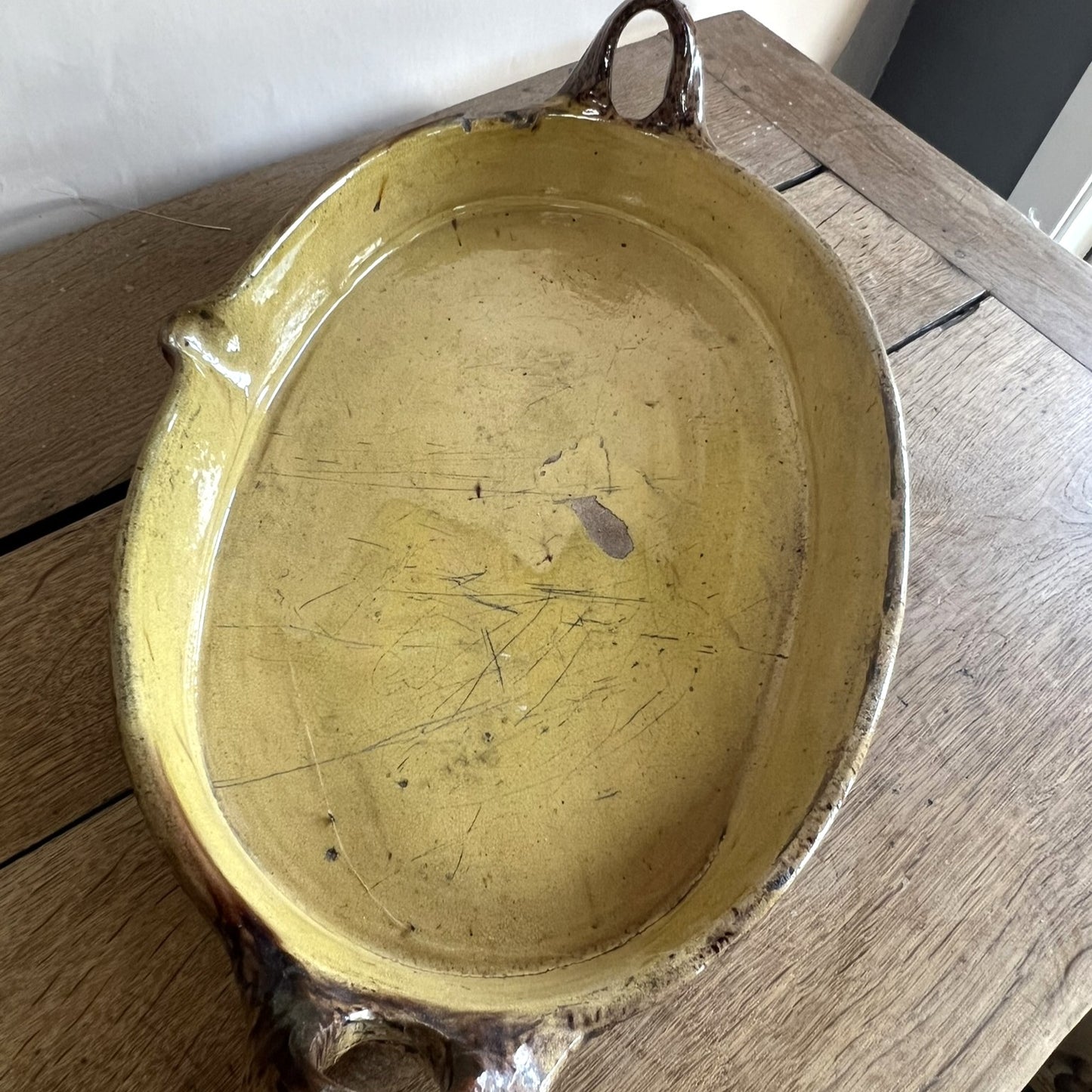 Antique French Mustard Glazed Terracotta Baking Dish – Extra Large Rustic Farmhouse Cookware #12
