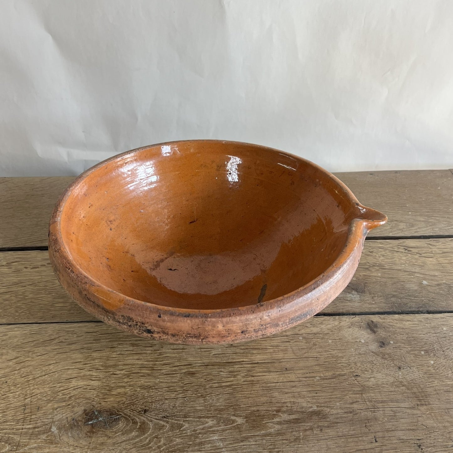 Antique French Terracotta Cream Separating Bowl – Rustic Farmhouse Pottery Centerpiece #01
