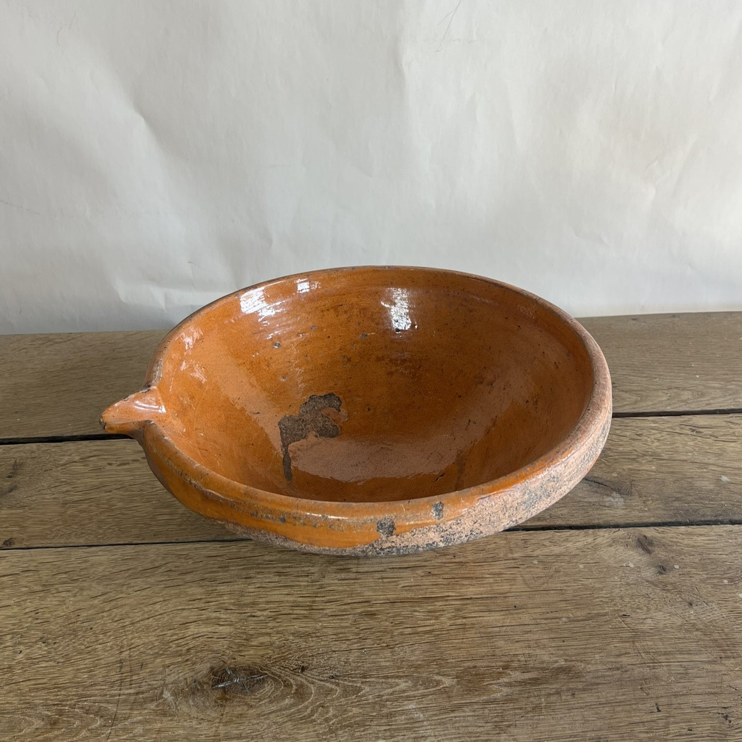 Antique French Terracotta Cream Separating Bowl – Rustic Farmhouse Pottery Centerpiece #01