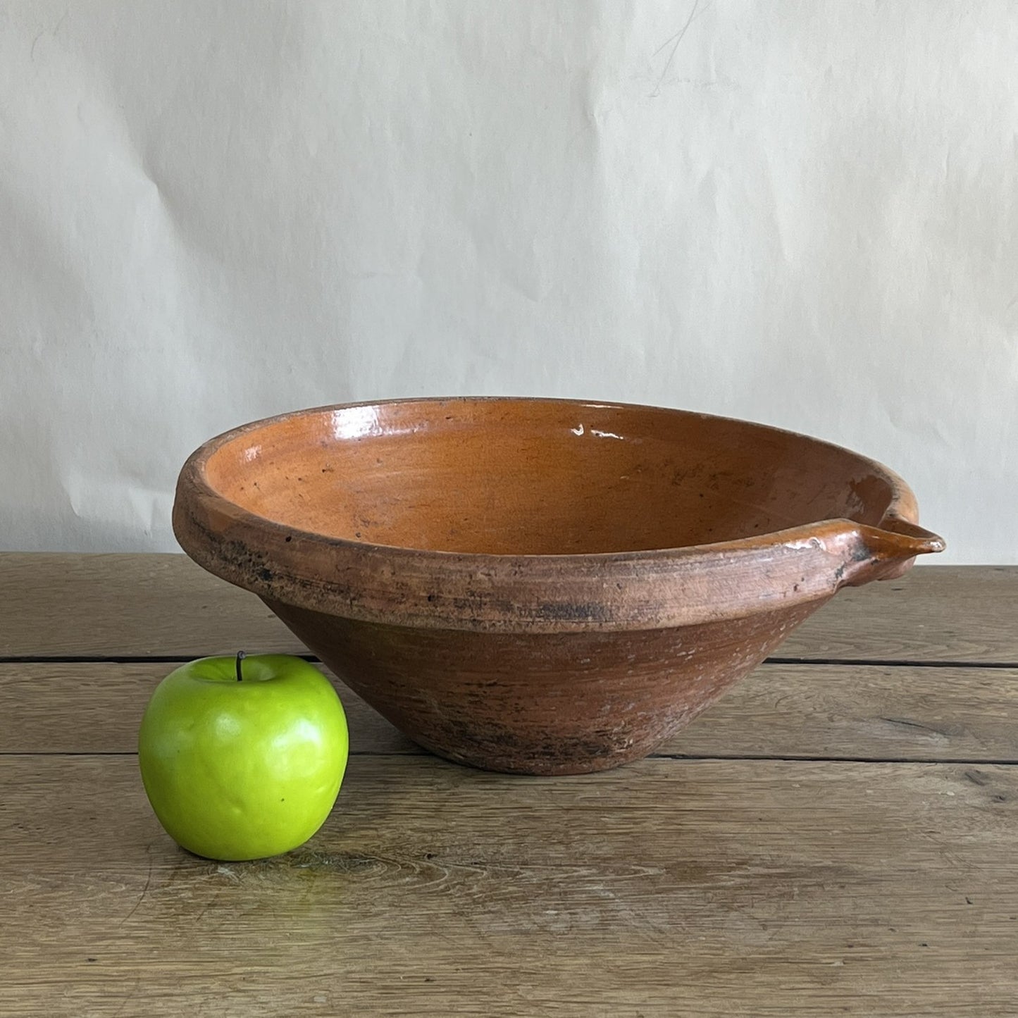 Antique French Terracotta Cream Separating Bowl – Rustic Farmhouse Pottery Centerpiece #01