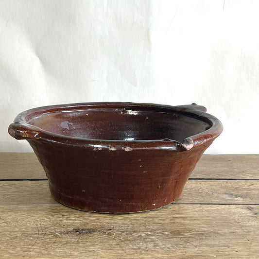 Antique French Terracotta Cream Separating Bowl – Rustic Farmhouse Pottery Centerpiece #403