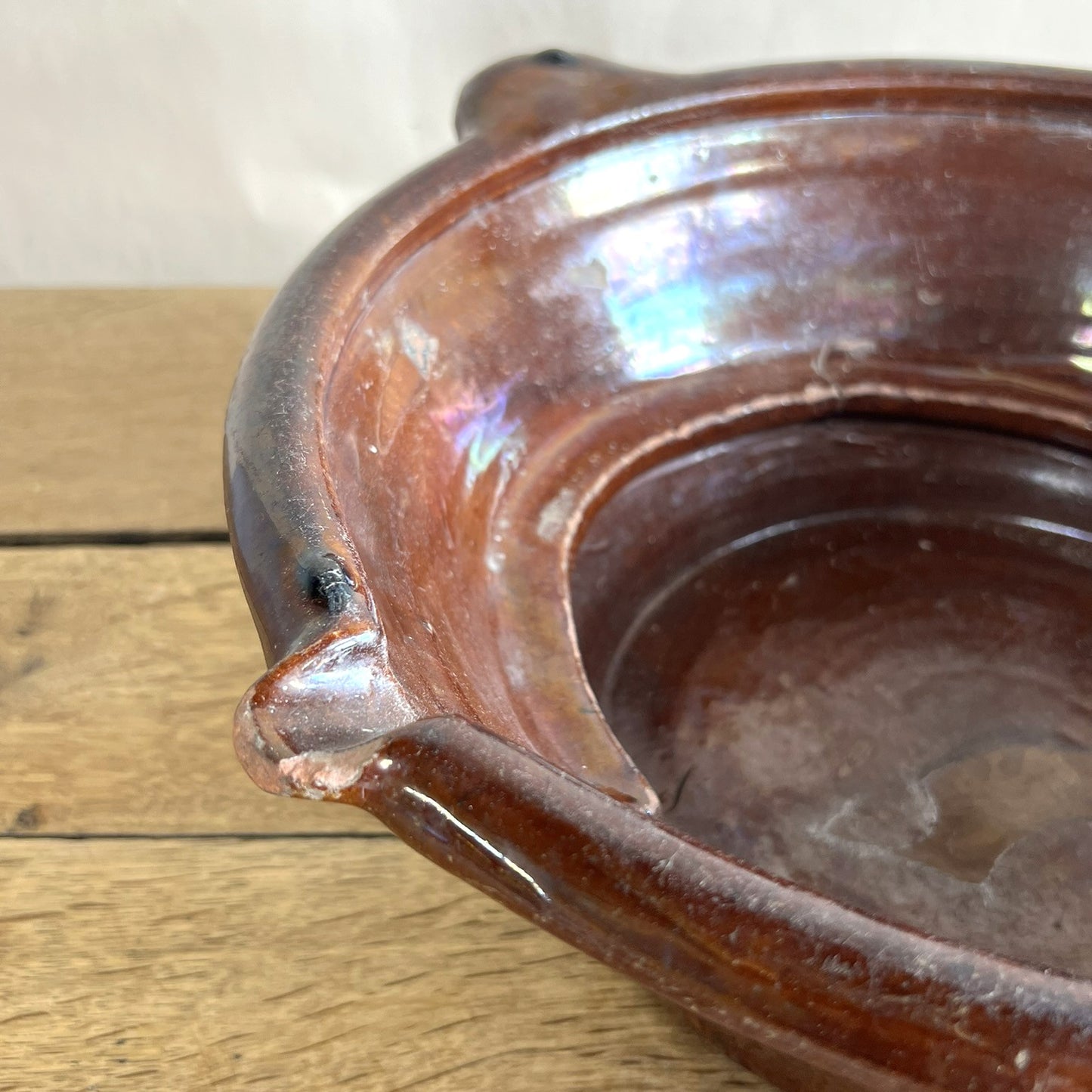 Antique French Terracotta Cream Separating Bowl – Rustic Farmhouse Pottery Centerpiece #403