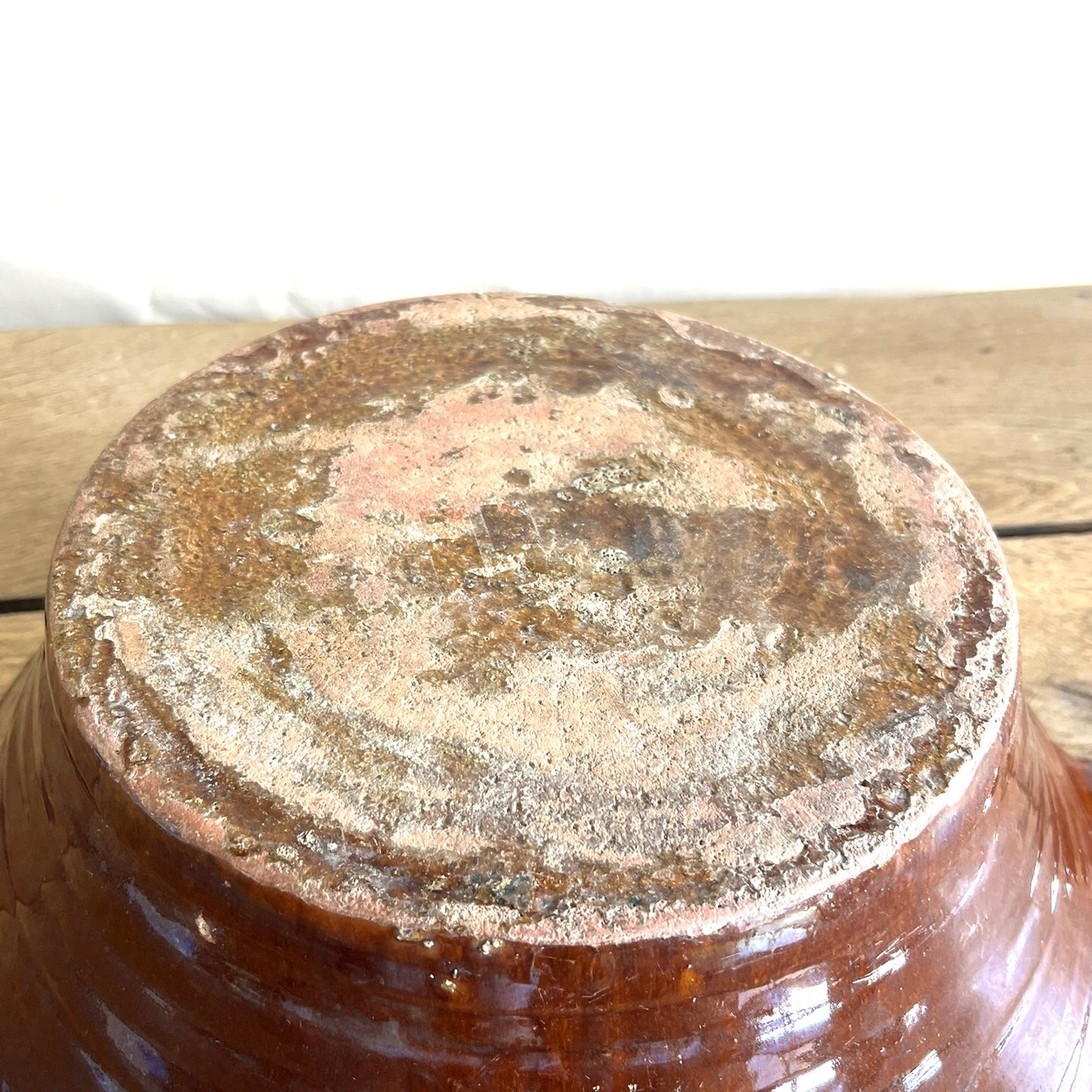 Antique French Terracotta Cream Separating Bowl – Rustic Farmhouse Pottery Centerpiece #403