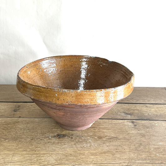 Antique French Extra Large Terracotta Mixing Bowl – Rustic Farmhouse Dough Preparation Bowl #472-2