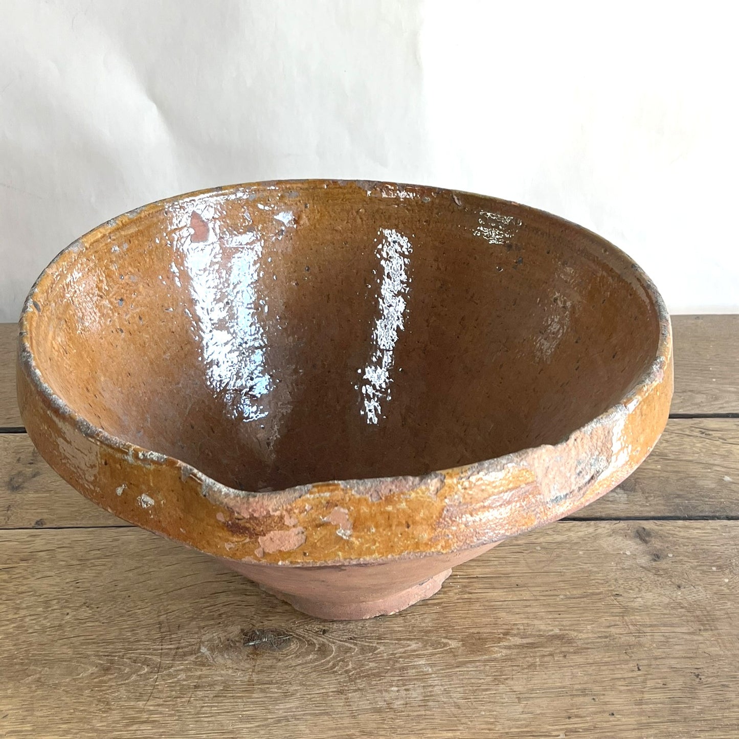 Antique French Extra Large Terracotta Mixing Bowl – Rustic Farmhouse Dough Preparation Bowl #472-2