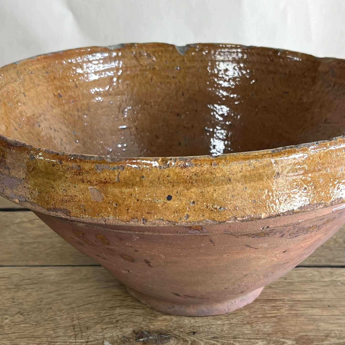 Antique French Extra Large Terracotta Mixing Bowl – Rustic Farmhouse Dough Preparation Bowl #472-2
