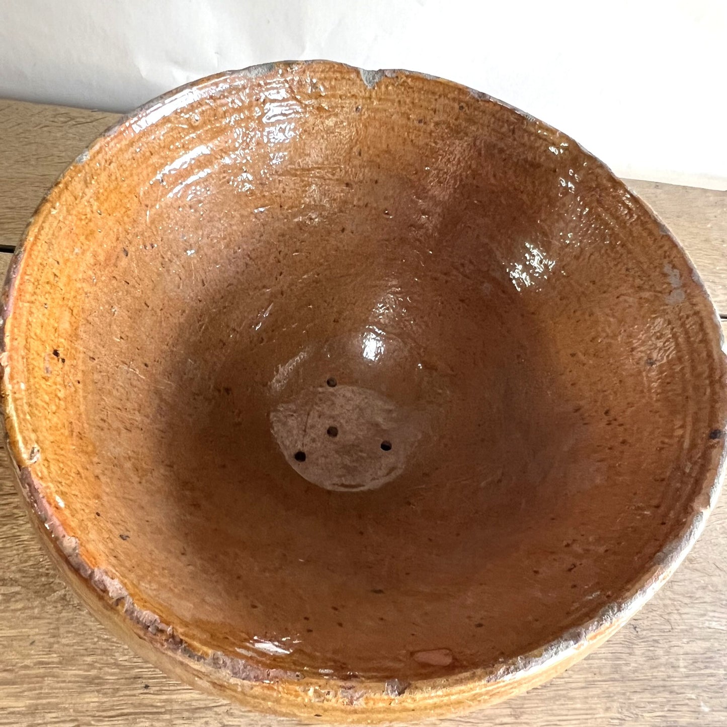 Antique French Extra Large Terracotta Mixing Bowl – Rustic Farmhouse Dough Preparation Bowl #472-2