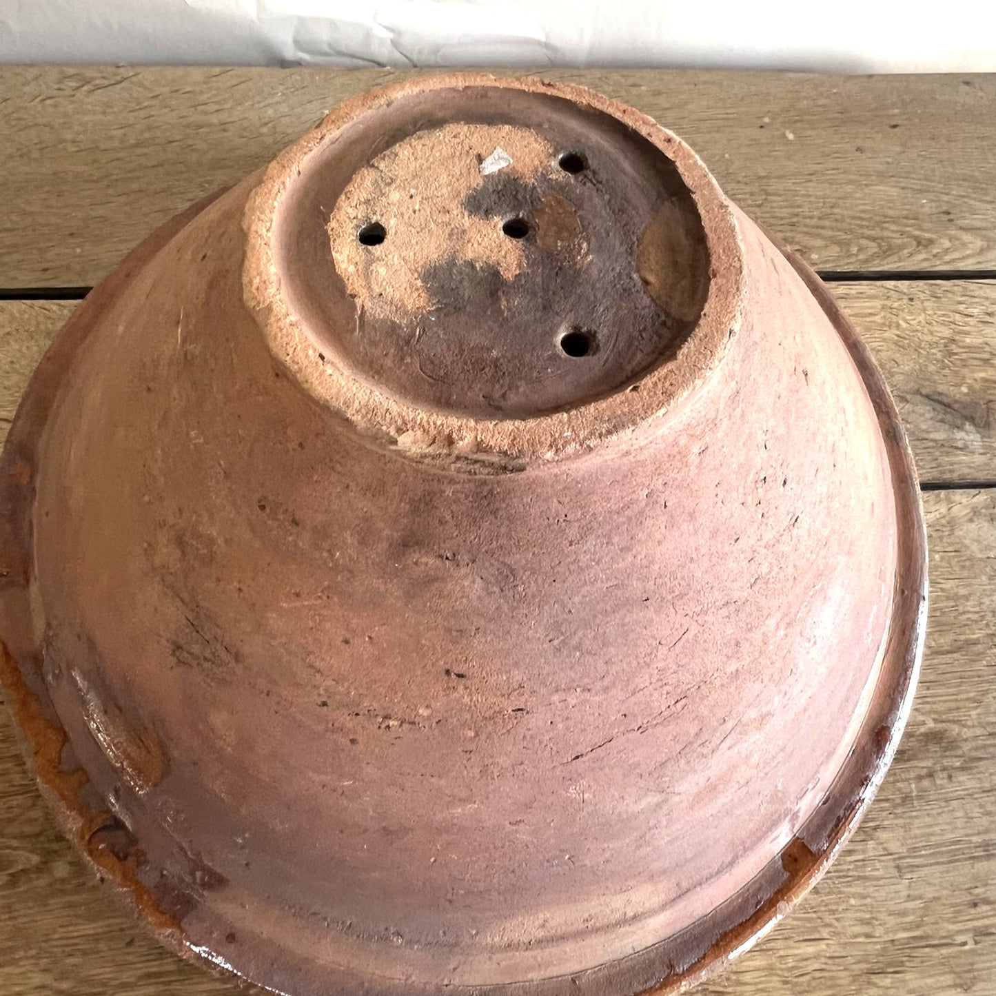 Antique French Extra Large Terracotta Mixing Bowl – Rustic Farmhouse Dough Preparation Bowl #472-2