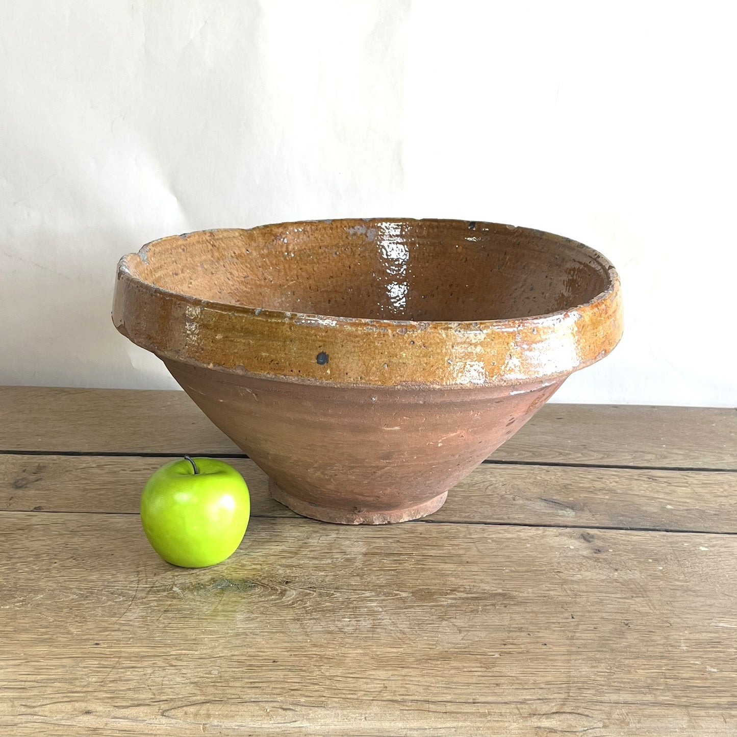Antique French Extra Large Terracotta Mixing Bowl – Rustic Farmhouse Dough Preparation Bowl #472-2