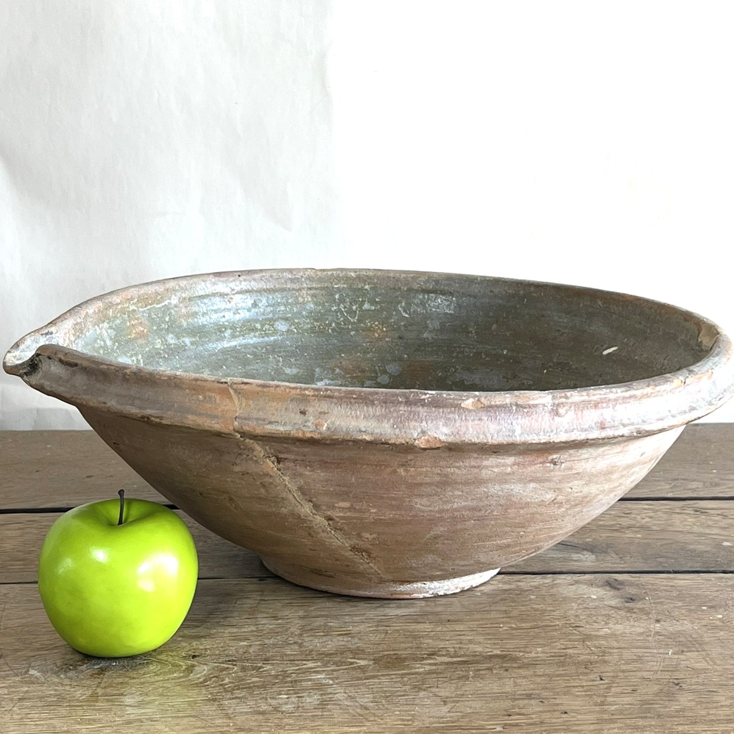 Mended Antique French Terracotta Cream Separating Bowl – Rustic Farmhouse Pottery Centerpiece #16