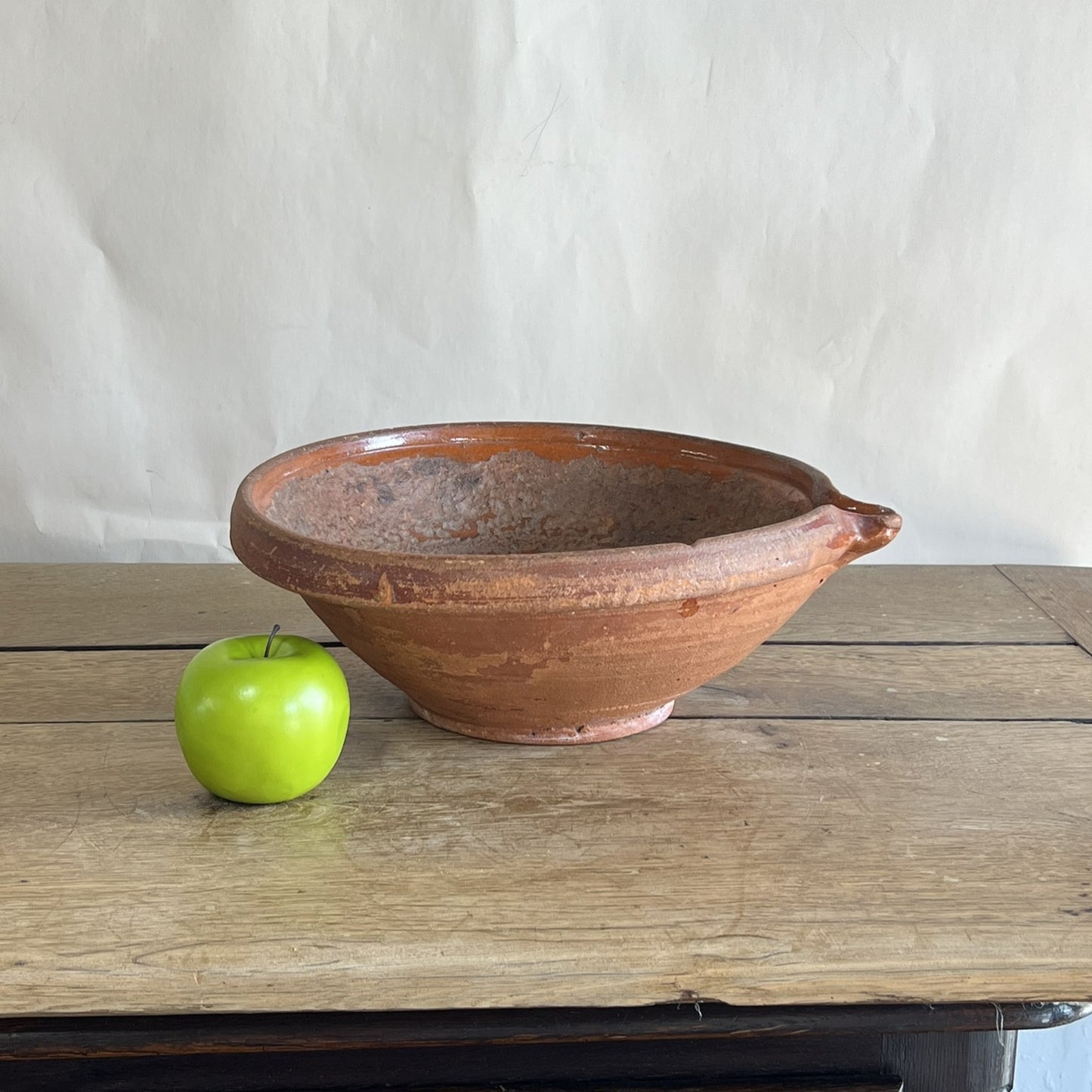 Vintage French Terracotta Milk & Cream Separator Bowl – Farmhouse Kitchen Décor #398