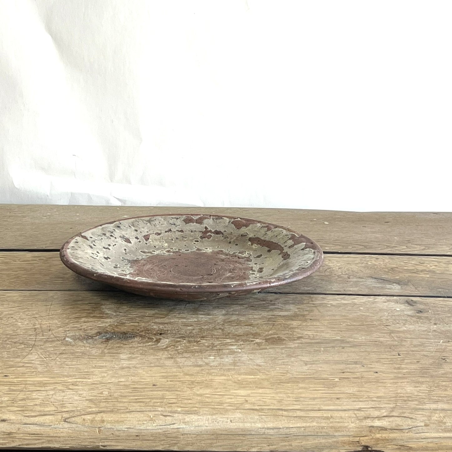Antique French Terracotta Plate – Rustic Glazed Farmhouse Pottery #08