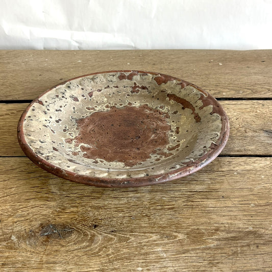 Antique French Terracotta Plate – Rustic Glazed Farmhouse Pottery #08