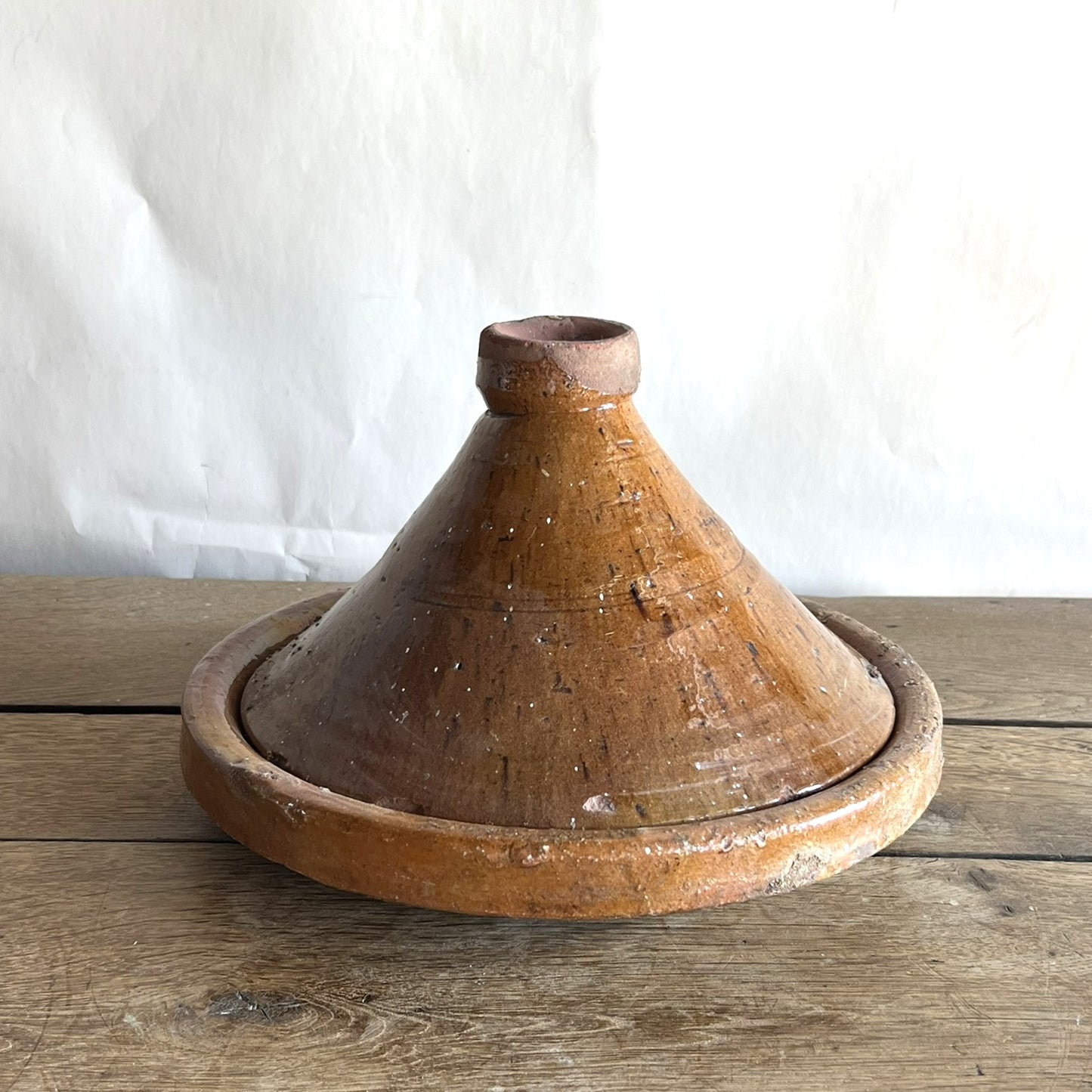 Antique French Terracotta Tandoori-Style Bowl with Lid – Rustic Farmhouse Kitchen Décor #02