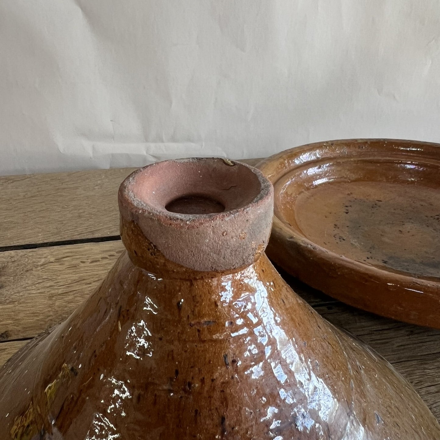 Antique French Terracotta Tandoori-Style Bowl with Lid – Rustic Farmhouse Kitchen Décor #02