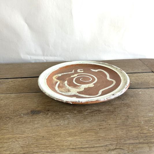 Antique French Terracotta Plate – Rustic Glazed Farmhouse Pottery #11