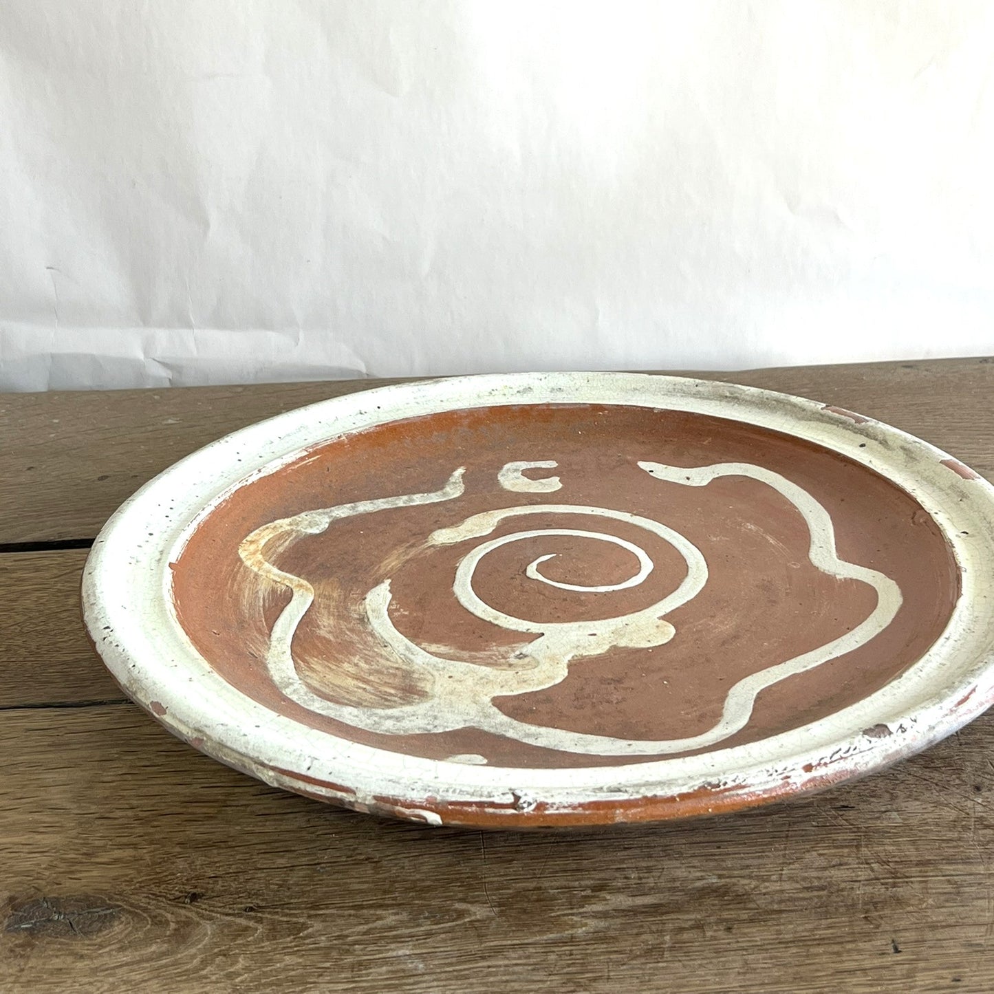 Antique French Terracotta Plate – Rustic Glazed Farmhouse Pottery #11