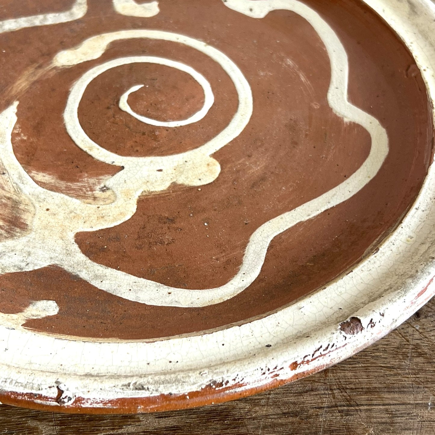Antique French Terracotta Plate – Rustic Glazed Farmhouse Pottery #11